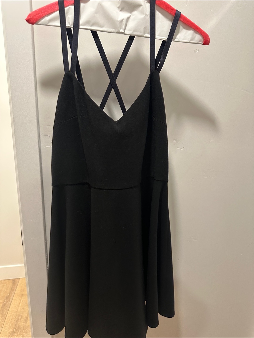 French Connection Black Mini Slip Dress with crossed Double Straps